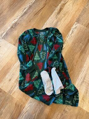 Carter's Green Holiday Tree Fleece Sleeper with Red Accents